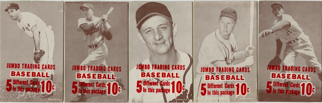 1947-66 Exhibit Supply Co. Unopened Cello Packs Collection (5) Including Kaline and Schoendienst 
